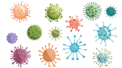 Set of microbes and viruses isolated on white background.