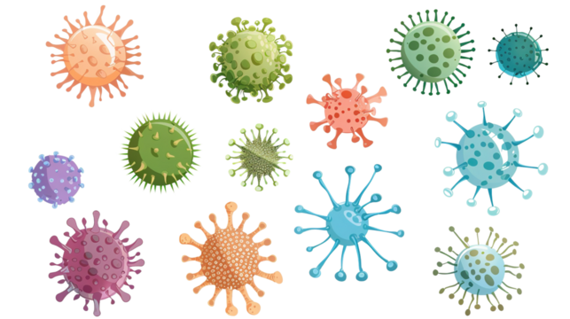 Set of microbes and viruses isolated on white background.