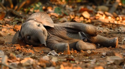 Close-up of baby African elephant (Loxodonta africana) rolling trunk; Segera, Laikipia, Kenya Genrative Ai