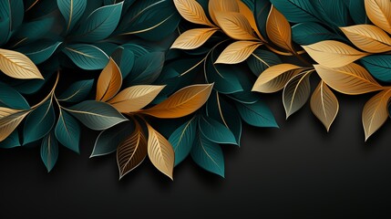 Elegant Metallic green Leaves Artwork on a Lush Dark Background.