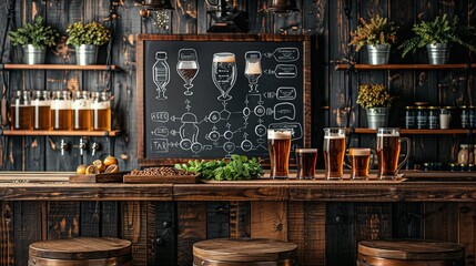 Chalkboard with Brewing Process Flowchart Photograph a chalkboard detailing the brewing process flowchart, used as a visual aid by a home brewer