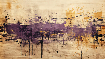 Abstract Art of Rough Purple Sketch Splatter Oil Painting on Old Paper Background