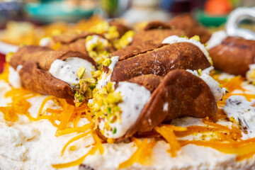 Sicilian cannoli, typical Sicilian dessert, Italy