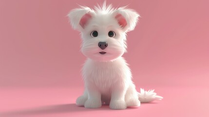 Cute character image of white cutie puppy on pink background .AI generated