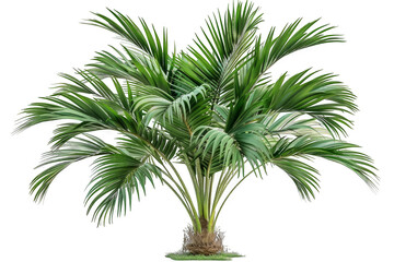 A palm tree is standing alone on a white background