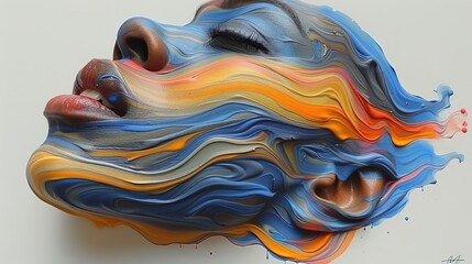 Fantasy abstract portrait of a beautiful woman created with double exposure technique, combined with a colorful digital paint splash. The artwork features bright colors.