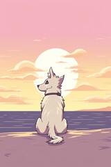 dog on a beach at sunset, serene dog on a beach at sunset