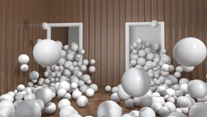 Colorful balloons flying in the room. 3D illustration, 3D rendering	