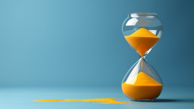 Colorful hourglass on blue background with space for adding personalized text or messages