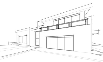 Modern house sketch 3d illustration