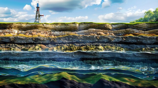 Artistic depiction of groundwater extraction with a well pump