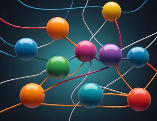 Obraz premium Communication and connection concept with color spheres connected by wires