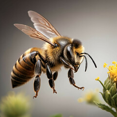 bee on a flower, bee flying, bee with flower, honey, nature