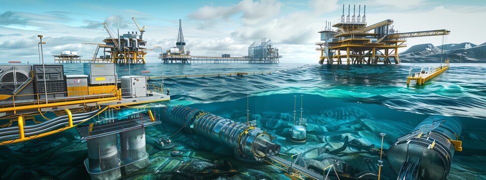 Diagram showing the integration of carbon capture systems in a marine environment