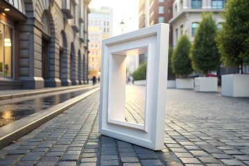 Frame mockup for daytime street marketing in the city. Generative AI