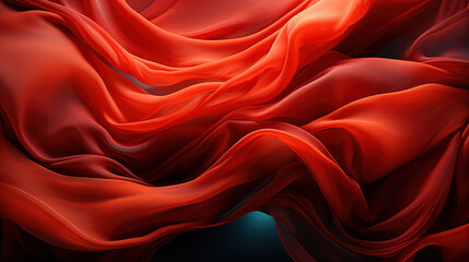 Obraz premium Beautifully Fluttering Red Color Fabric Heavenly in Space With Delicate Folds on Blurry Background