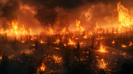Obraz premium Global Warming Visuals: Stark Warning of Wildfires Exacerbated by Carbon Pollution