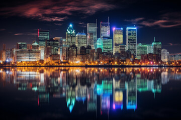 Bright and impressive skyline of a modern architecture and financial buildings in Montreal city...