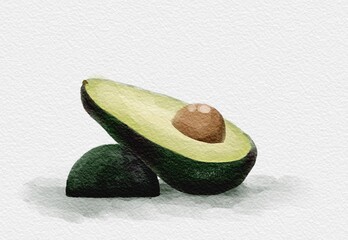 illustration of avocado, cut avocado with pit