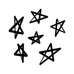 Hand drawn stars set. Marker, brush stroke quirky stars. Vector doodle illustrations in a playful style