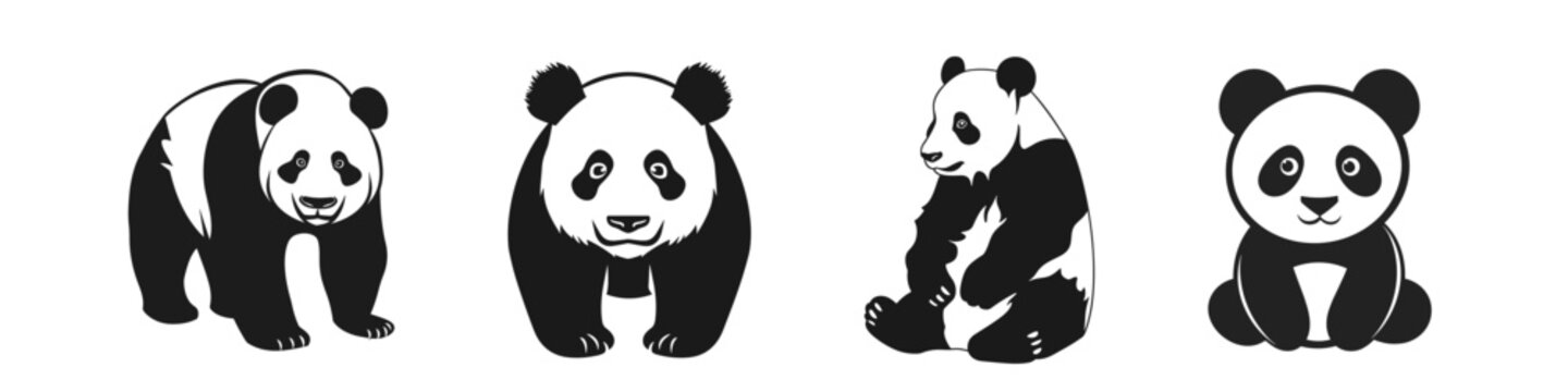 panda set Panda bear silhouette Logo design vector template. Funny Lazy Logo Panda animal Logotype concept icon illustration isolated on white background	