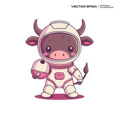 Obraz premium cute cow/buffalo astronaut, character, mascot, logo, vector, design, illustration, eps 10