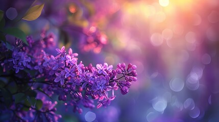 A charming spring scene featuring a branch of lilac flowers against a natural backdrop, creating a picturesque landscape of nature's beauty.