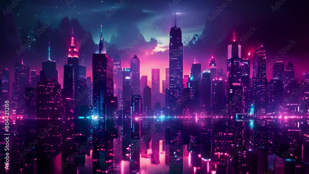 Poster a cityscape dominated by numerous tall buildings, creating a bustling urban environment with towerin