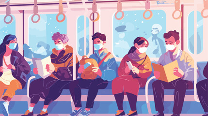 People in subway train using during quarantine coro
