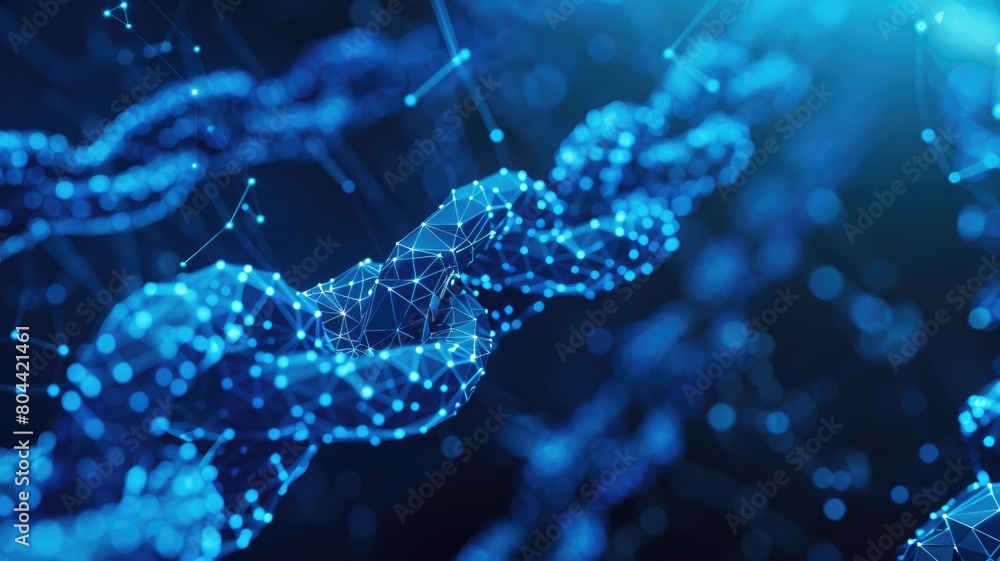 Aufkleber digital representation of dna double helix structure with connected lines and dots on dark blue back