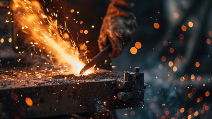 Person welding metal with sparks flying