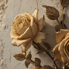 a close up of a rose on a wall