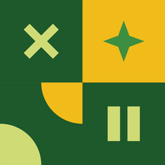 neo geometry multiple icon, pause icon, stars and cornering circle variation with yellow and green color