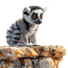 A 3D animated cartoon render of a mischievous lemur revealing a hazardous cliff to tourists.