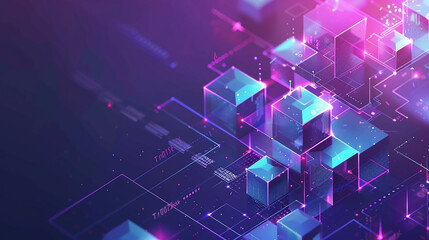 Abstract, blockchain and online storage technology for data, 3D Abstract Modern Background. 3d technology futuristic digital graphic concept blue square, line technology Wireframe background. 