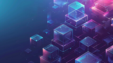 Abstract, blockchain and online storage technology for data, 3D Abstract Modern Background. 3d technology futuristic digital graphic concept blue square, line technology Wireframe background. 