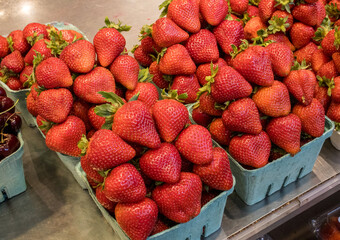 Luscious summer strawberries in blue boxes
