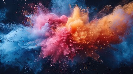 Explosion of bright colorful paint on black background, burst of multicolored powder, abstract...