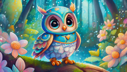 Naklejka premium CARTOON CHARACTER CUTE baby owl closeup isolated on white background, top view