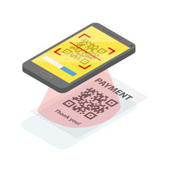 Fototapeta premium 3D Isometric Flat Illustration of Mobile Barcode Reader, Phone Scanning QR-code