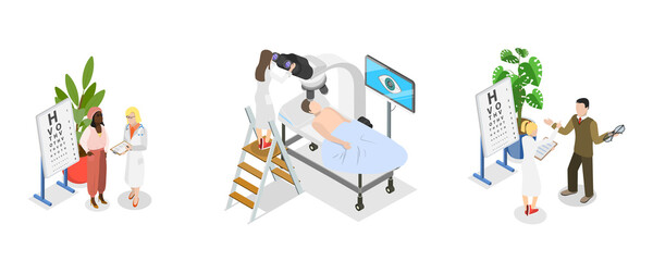 3D Isometric Flat  Illustration of LASIK Surgery, Eye Sight Improvement