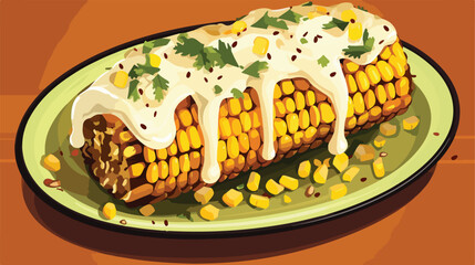 Plate with delicious Elote Mexican Street Corn and