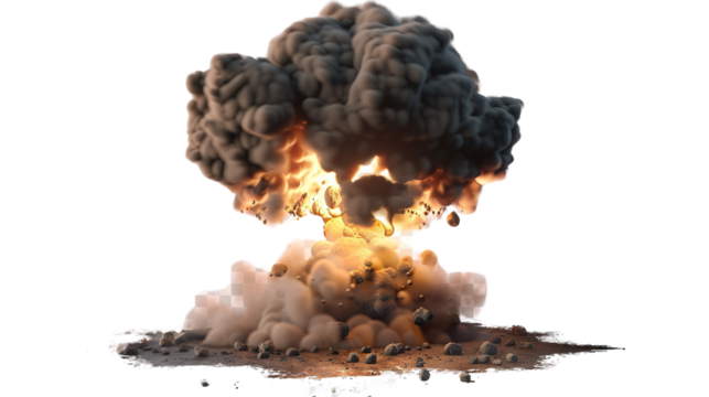 nuclear explosions and mushroom cloud isolated on transparent background - Generative AI