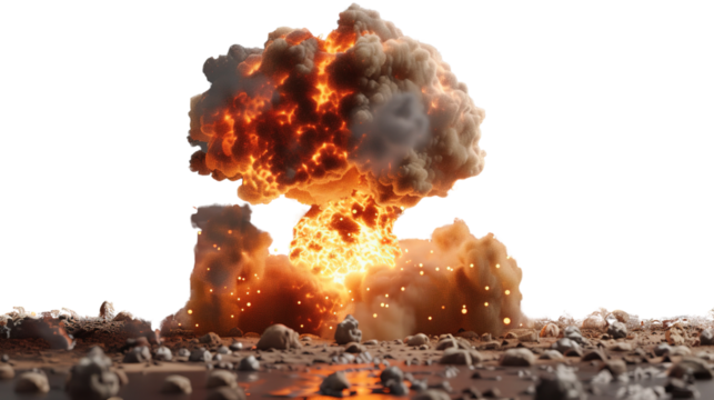 nuclear explosions and mushroom cloud isolated on transparent background - Generative AI