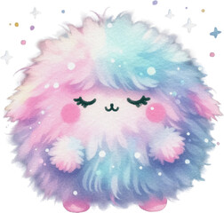 Watercolor super cute fluffy monster pastel color transparent clipart PNG