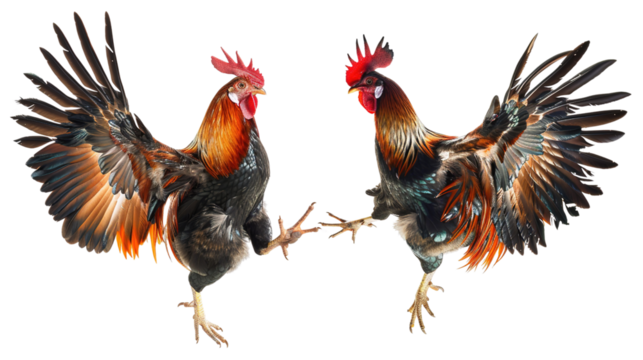 Fighting cocks isolated on white background, Generation AI