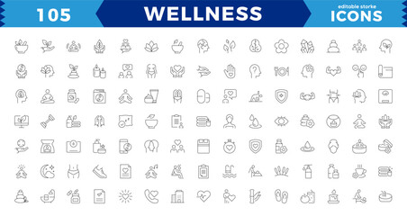 pixel Perfect Wellness icon set. Containing massage, yoga,  relaxation, healthcare, medical. Outline icon collection.  meditation, aromatherapy, Solid icon collection. editable stroke icons.