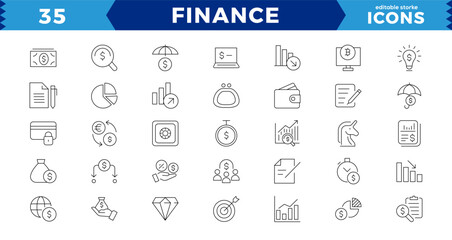 Pixel Perfect Finance  line icons set. Money payments elements outline icons collection. Payments elements symbols. Currency, money, bank, cryptocurrency