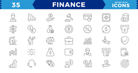 Pixel Perfect Finance  line icons set. Money payments elements outline icons collection. Payments elements symbols. Currency, money, bank, cryptocurrency, check,  balance,editable stroke.
