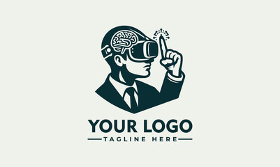 Man in Virtual Reality Glasses Template Logo Vr world. man's head. Virtual reality glasses. Amazed face. Vector illustration